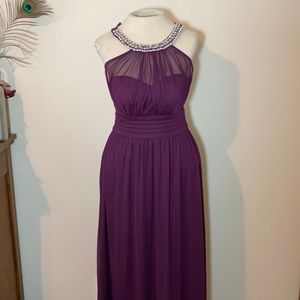 Jrs Xtraordinary Beaded full length halter Dress gown 3 plum prom wedding